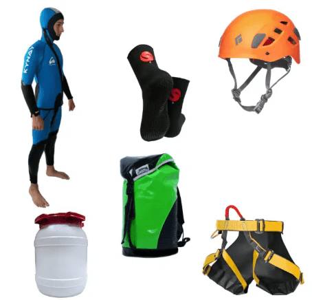 Neopreno + Casco + Escarpines + Arnés + Mochila + Bidón 